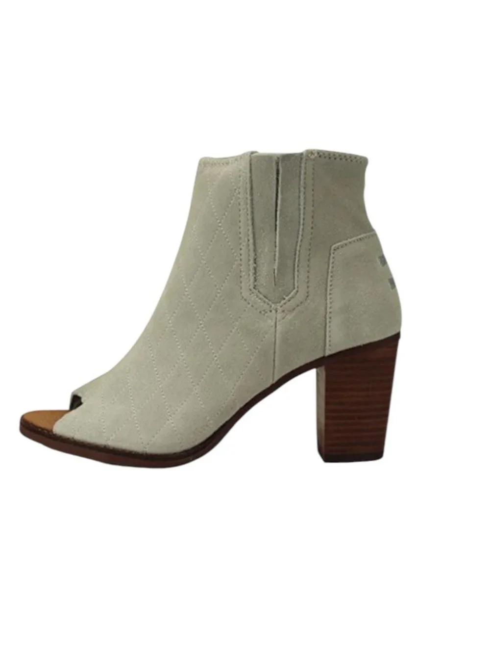 Toms Majorca Boots Peep Toe Suede Quilted Block Heel Gray 7 Women NWOT